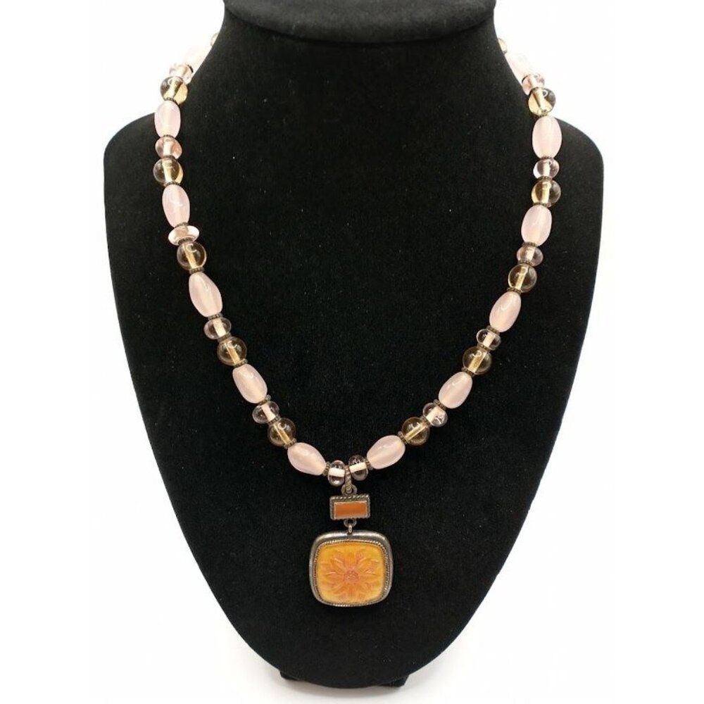 Vintage Napier 1990s Signed Pink & Brown Beaded Necklace